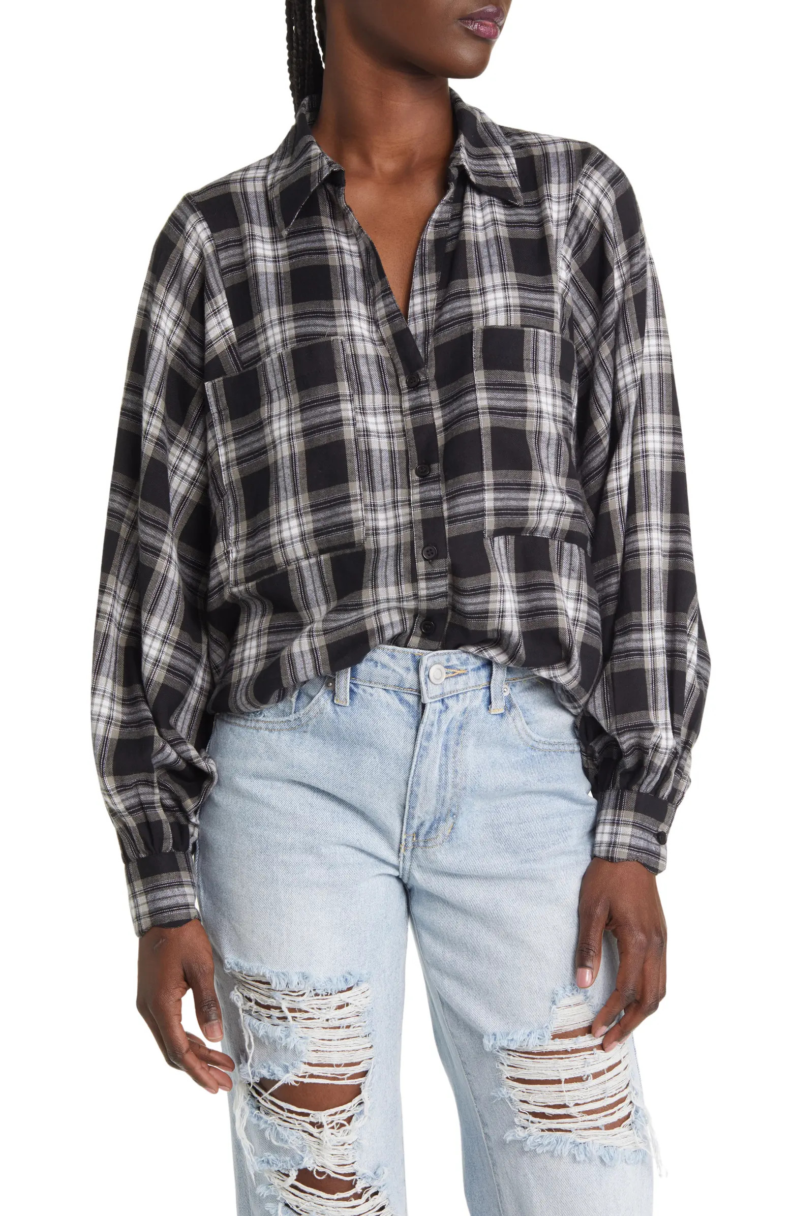 Check Button-Up Boyfriend Shirt | Nordstrom
