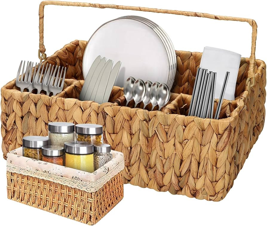 Utensil Caddy Holder,Silverware Caddy,Party Utensil Holder , Picnic Basket,Handmade Water Hyacint... | Amazon (US)