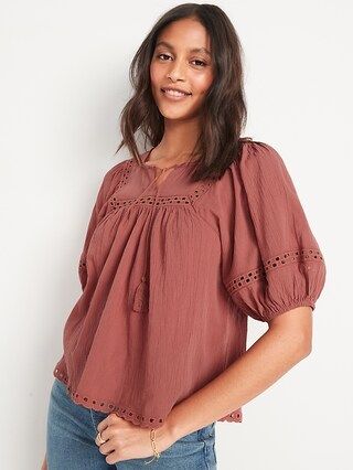 Elbow-Length Lace-Trimmed Poet Blouse for Women | Old Navy (US)