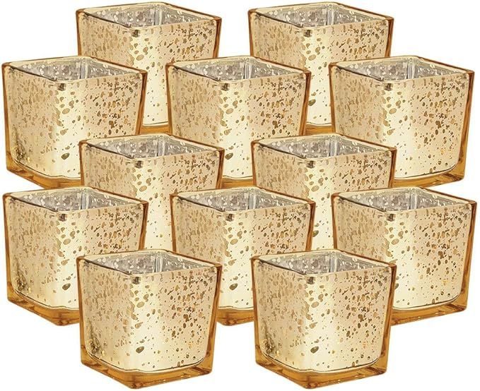 Just Artifacts Mercury Glass Square Votive Candle Holder 2-Inch (12pcs, Speckled Gold) - Mercury ... | Amazon (US)