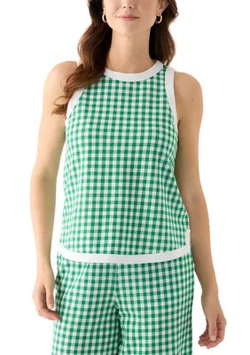 Crown & Ivy™ Women's Contrasting Piqué Trim Printed Tank Top | Belk