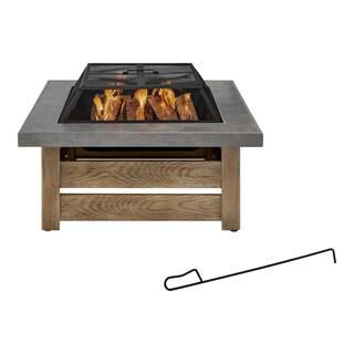 Hampton Bay Stoneham 34 in. x 15.5 in. Square Steel Wood Fire Pit with Tile Top 2195FPA-1-34 - Th... | The Home Depot