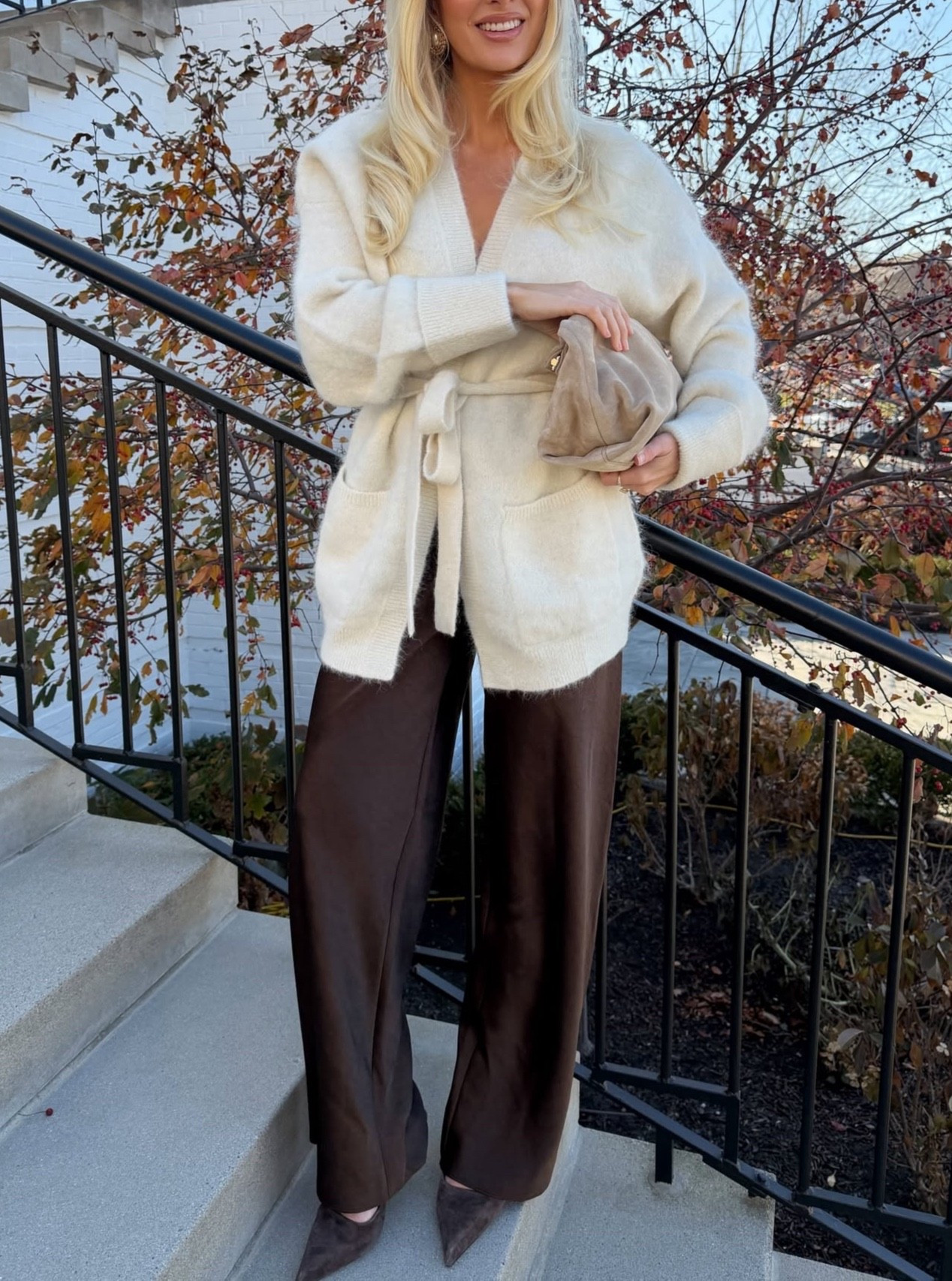 Wearing a small in both my cardigan (almost sold out, linked similar) and satin pants (are $$$, linked similars too).

#kathleenpost

Fall outfit, fall fashion, winter outfit, satin pants, satin trousers, holiday outfit, holiday party, thanksgiving outfit, dinner party

#LTKHoliday #LTKSeasonal #LTKootd