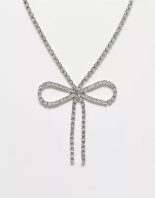 True Decadence crystal bow necklace in silver tone | ASOS (Global)
