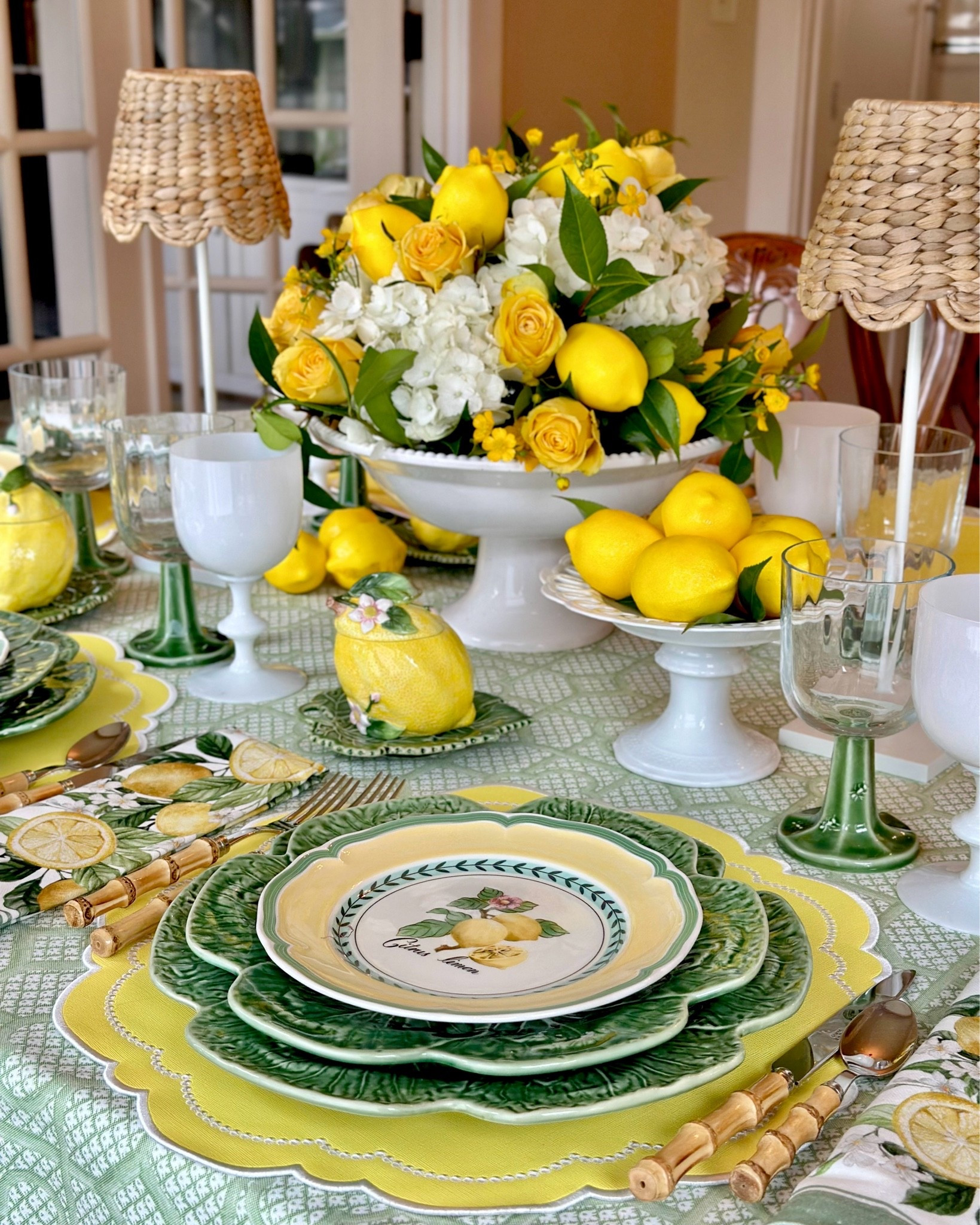Summer table lemon table tablescape cabbageware lemon plates embroidered placemats

#LTKfoodie #LTKSeasonal #LTKHome