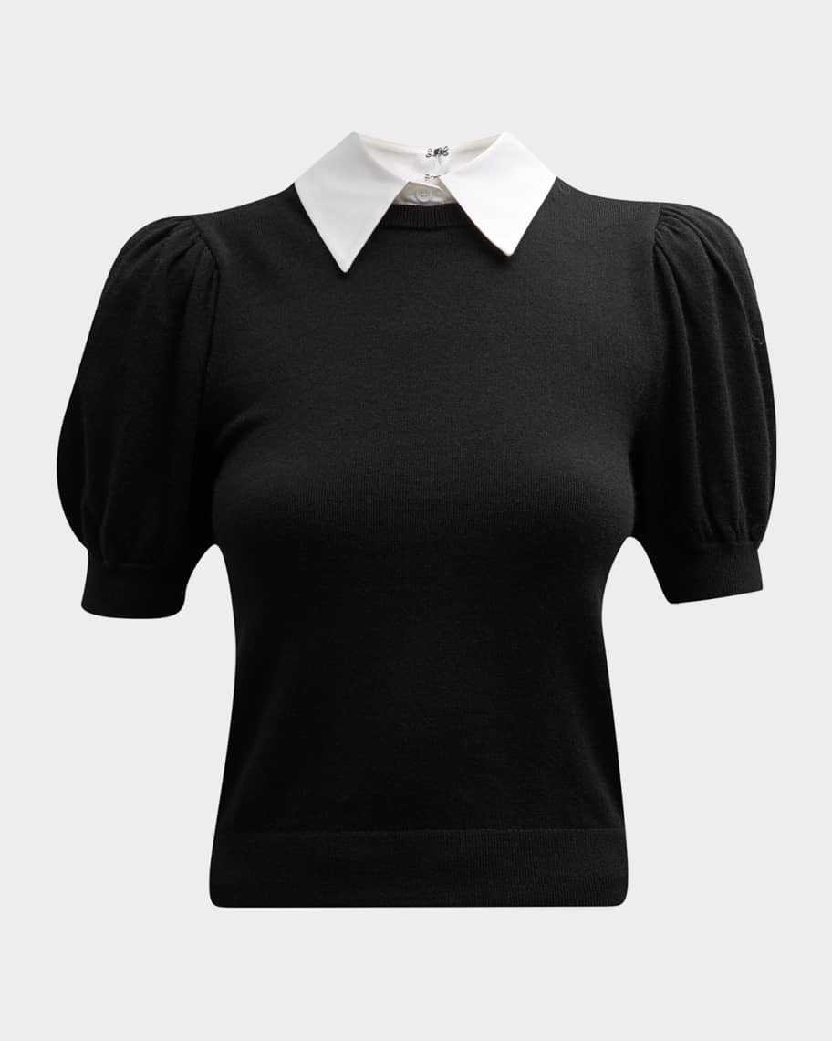 Alice + Olivia Chase Puff-Sleeve Sweater With Detachable Collar | Neiman Marcus