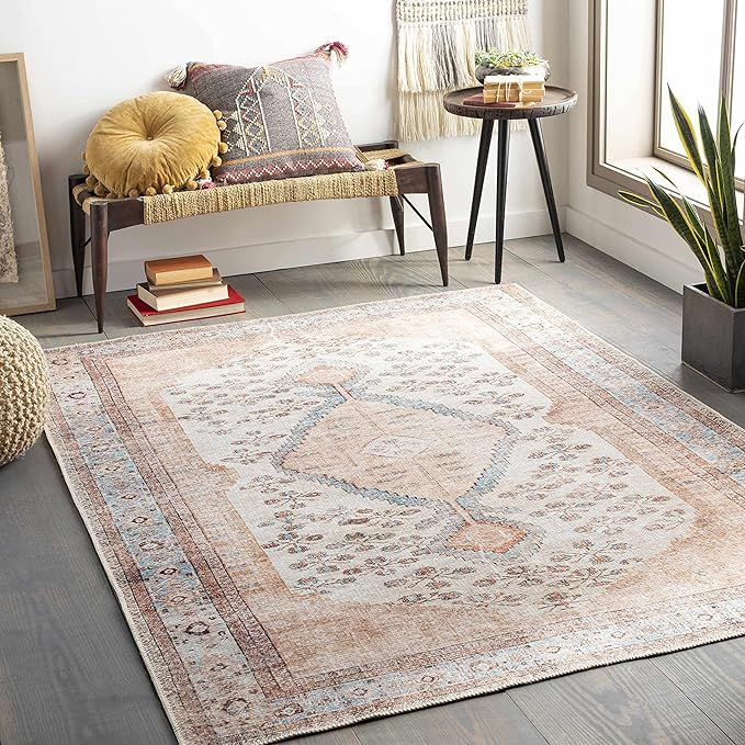 Moora Machine Washable Area Rug - Oriental Persian Medallion Pattern - Bohemian Floral Living Roo... | Amazon (US)