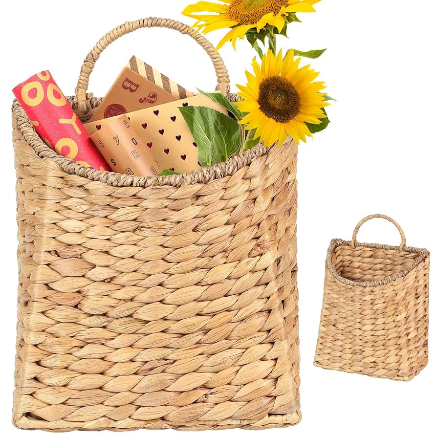 Woven Hanging Water Hyacinth Baskets, Hanging Wall Wicker Basket, Handmade Organizer Baskets, Han... | Amazon (US)