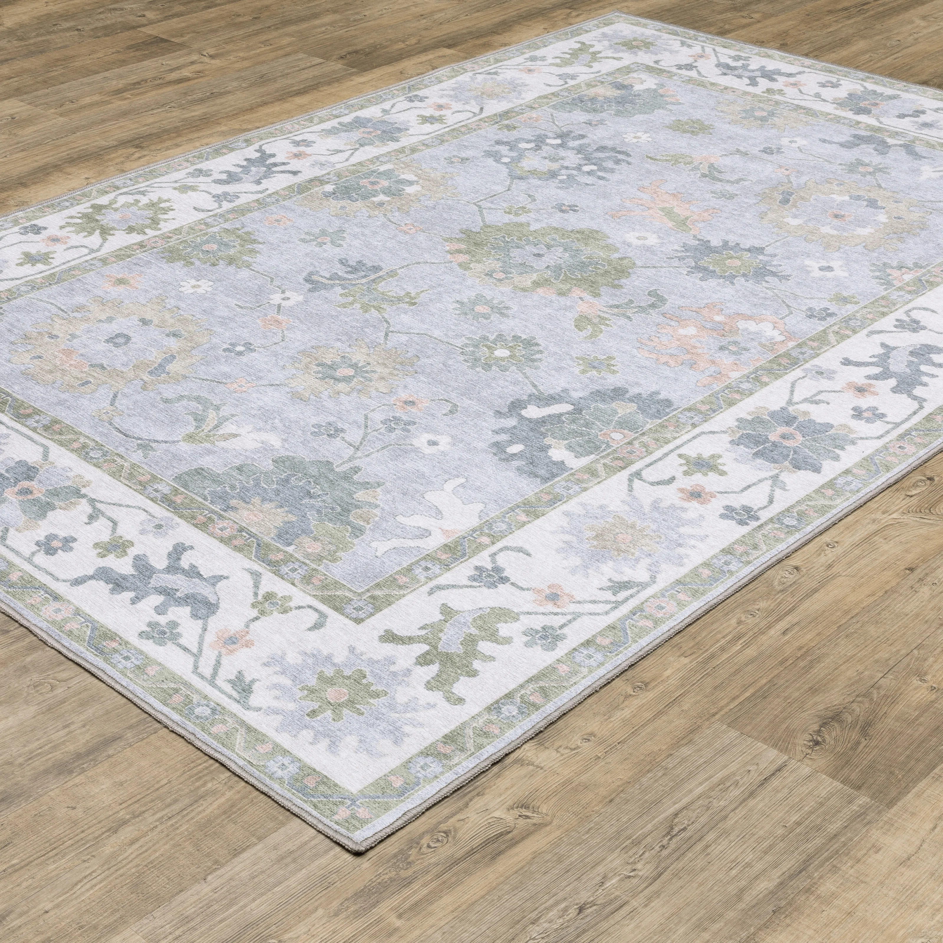 Kugler Floral Traditional Blue/ Green Printed Washable Flat Pile Area Rug | Wayfair North America