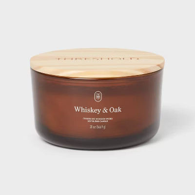 3-Wick Amber Glass Wooden Wick Whiskey and Oak Jar Candle 20 oz -Threshold™ | Target