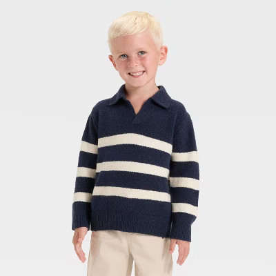 Toddler Boys' Striped V-Neck Sweater - Cat & Jack™ Navy Blue 18M | Target