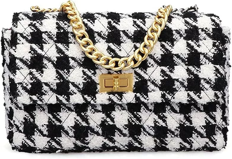  Women Houndstooth Shoulder Bag Ladies Fashion PU