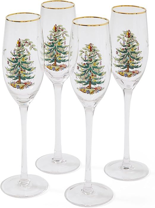 Spode Glass, Christmas Tree Champagne Flutes (Set of 4) 240ml | Amazon (US)