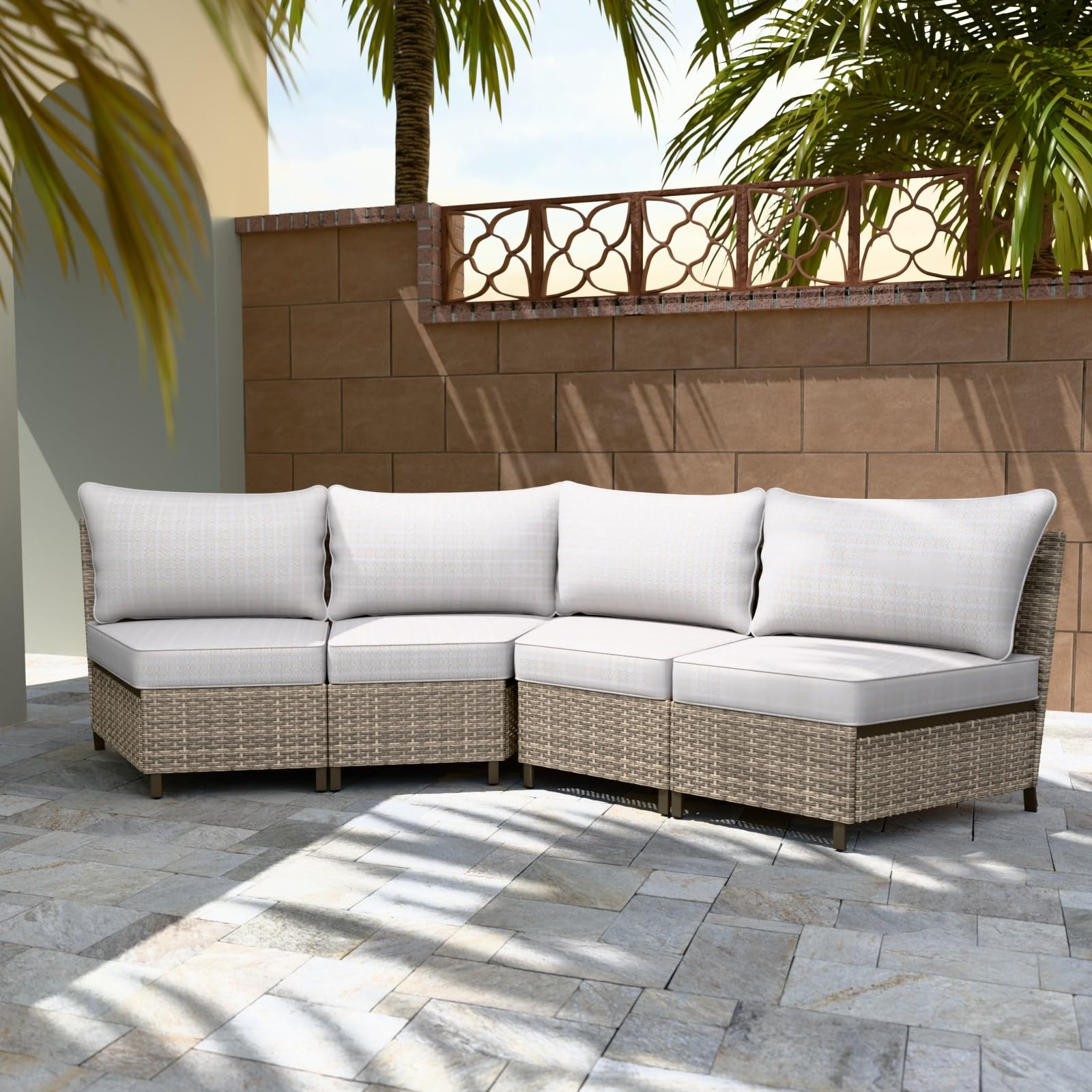 EAGLE PEAK Coastal Vista Curved Outdoor Wicker Sofa with Cushions, Sectional Curved Sofa Set, Sea... | Amazon (US)