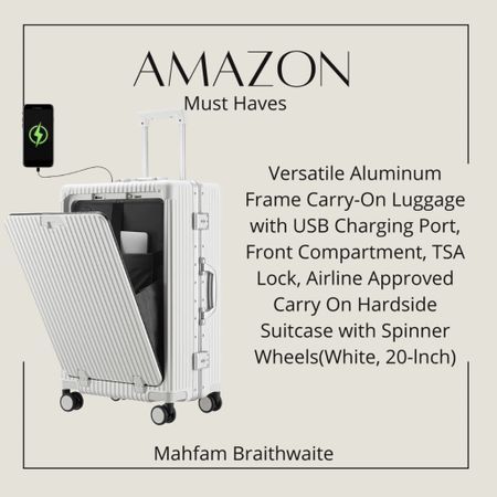 Versatile Aluminum Frame Carry-On Luggage with USB Charging Port, Front Compartment, TSA Lock, Airline Approved Carry On Hardside Suitcase with Spinner Wheels(White, 20-lnch)

TikTok Viral /amazon must have / travel suitcase  

#LTKtravel #LTKxPrime #LTKfamily