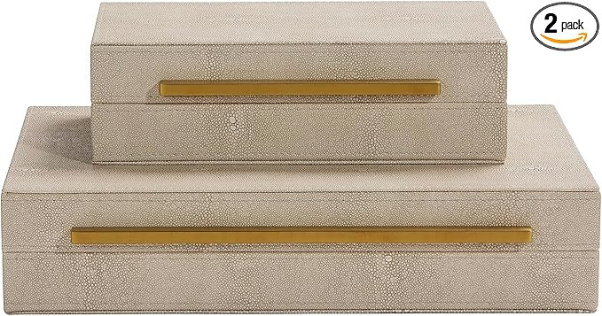 Kingflux Ivory Shagreen Leather Set of 2pcs Decorative Boxes, Storage Boxes Jewelry Organizer, Wo... | Amazon (US)