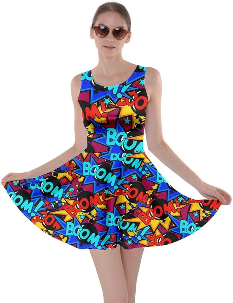 CowCow Womens Middle Finger Hands Emotions Emoji Smile Face Lips Pop Art Skater Dress, XS-5XL | Amazon (US)
