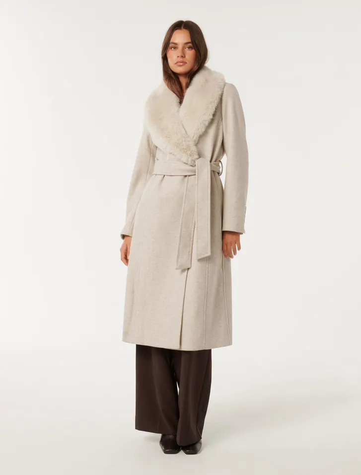 Monica Faux-Fur Collar Wrap Coat | Ever New (CA)