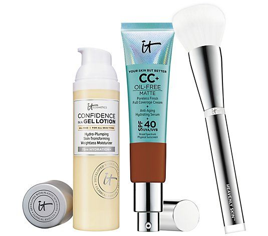 IT Cosmetics Confidence in a Gel Lotion, CC Foundation & Brush | QVC