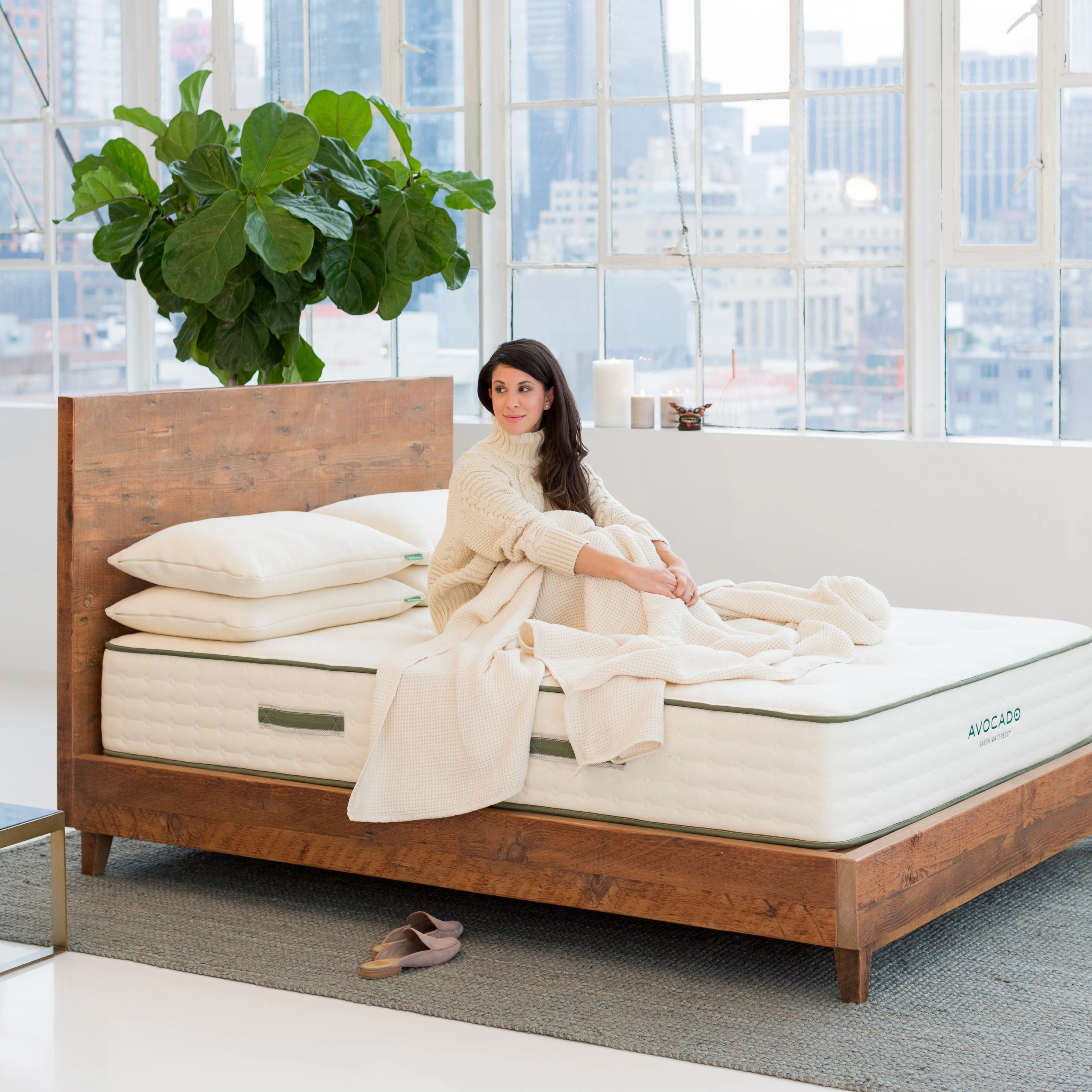Natural Wood Bed Frame | Avocado Mattress