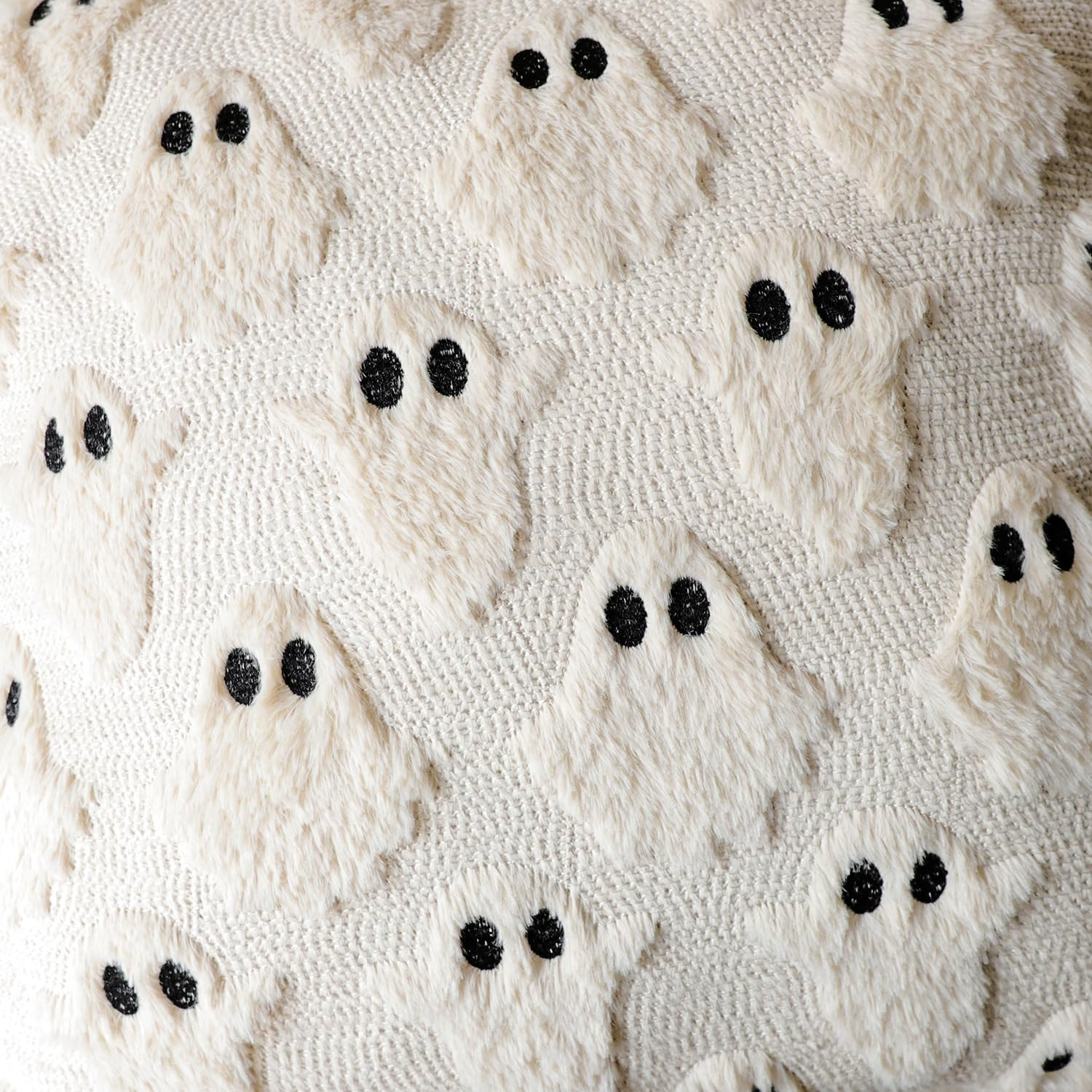 4TH Emotion Halloween Ghost Decorative Pillow Covers 18x18 Set of 2, Beige Soft Plush Faux Fur Farmhouse Throw Cushion Cases for Fall Autumn Holiday Home Decorations | Amazon (US)