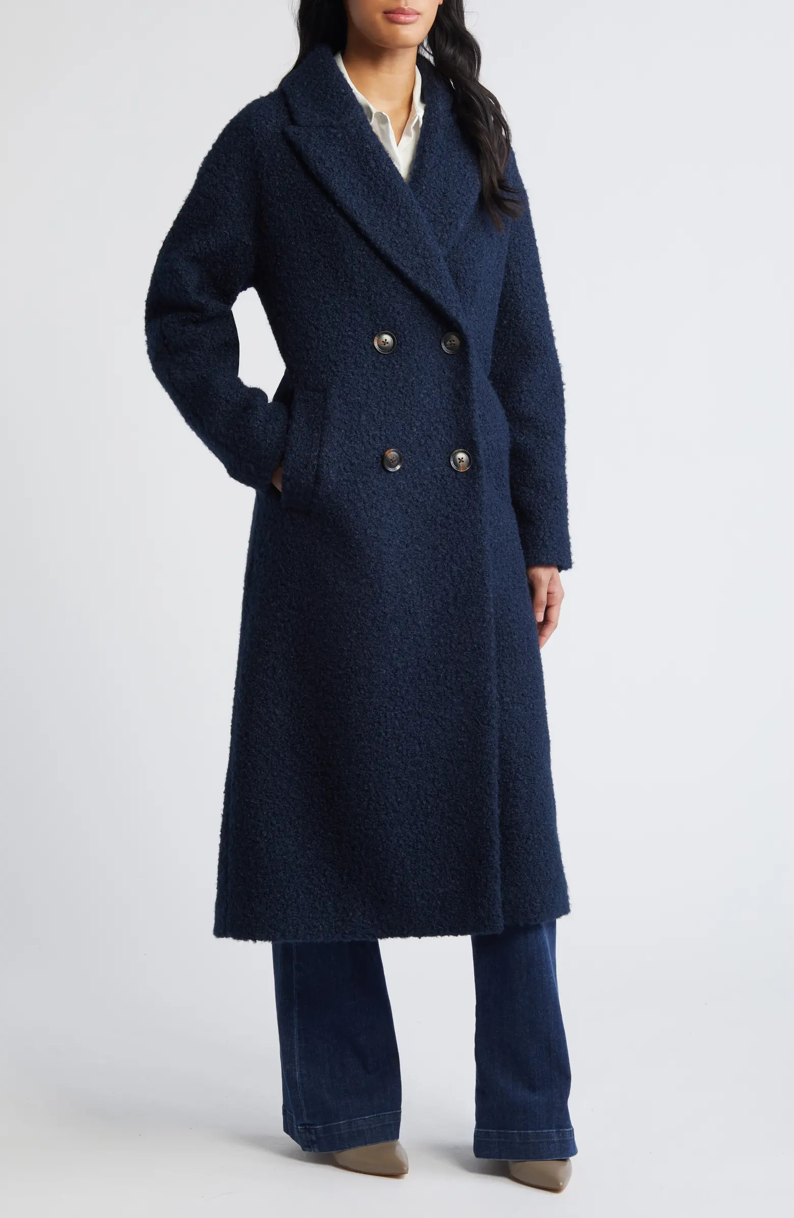 Double Breasted Bouclé Long Coat | Nordstrom