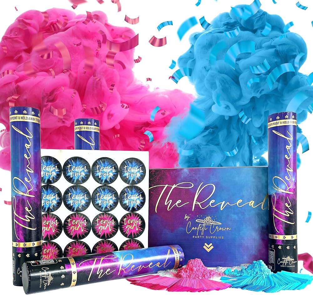 Confetti Crown Baby Gender Reveal Confetti Powder Cannon | 12” [PACK OF 4] 2 Pink & 2 Blue - 10... | Amazon (US)