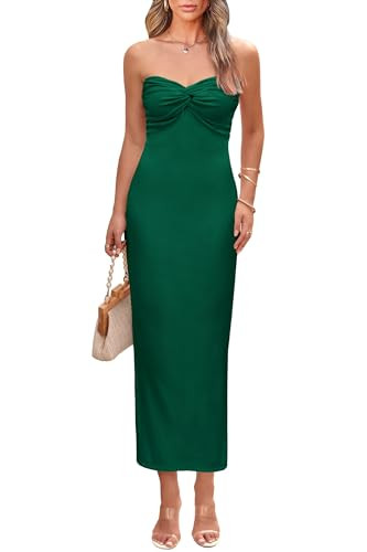 PRETTYGARDEN Women's 2026 Summer Bodycon Maxi Dress Strapless Tube Twist Knot Front Ribbed Knit S... | Amazon (US)