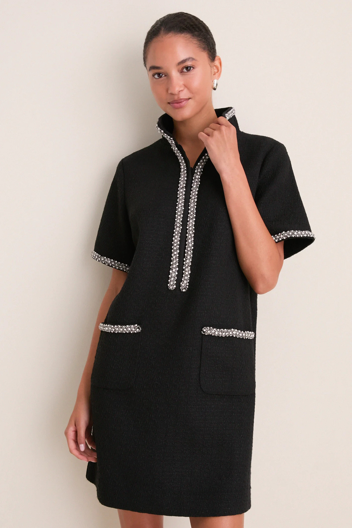 Black Tweed Embellished Ophelia Dress | Tuckernuck (US)