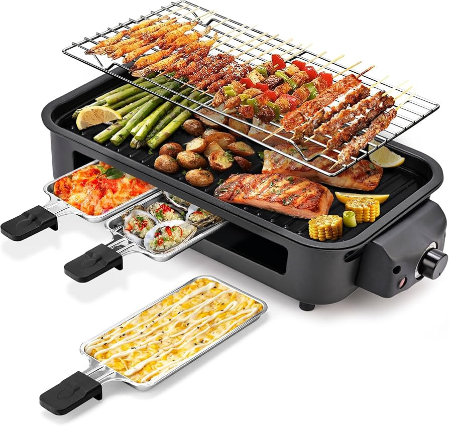 Pukomc Electric Indoor Grill,2 in 1 Indoor Grills for Kitchen with Grill Net & Non-Stick Cooking ... | Amazon (US)