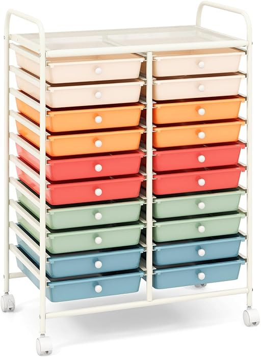 GOFLAME 20-Drawer Rolling Storage Cart, Multifunctional Art Craft Organizer Cart, Mobile Utility Storage Cart with Removable Drawers & Lockable Wheels, Craft Cart for Home Office School, Macaron Color | Amazon (US)
