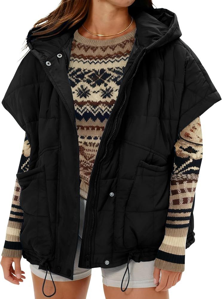 Women's Oversized Puffer Vest Hooded Quilted Jacket | Amazon (US)