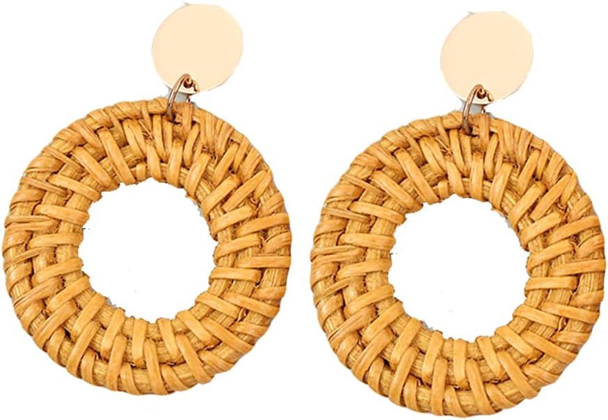 Straw Rattan Earrings for Women Girls Summer Beach Accessories for Women Woven Brown Wicker Earri... | Amazon (US)