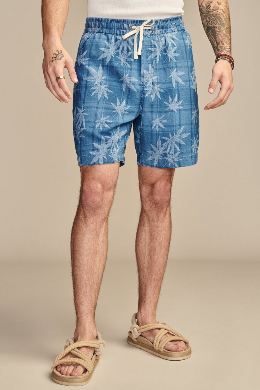 HIGHEST QUALITY PATCHWORK LEAF INDIGO 7" PULL-ON SHORT | Lucky Brand