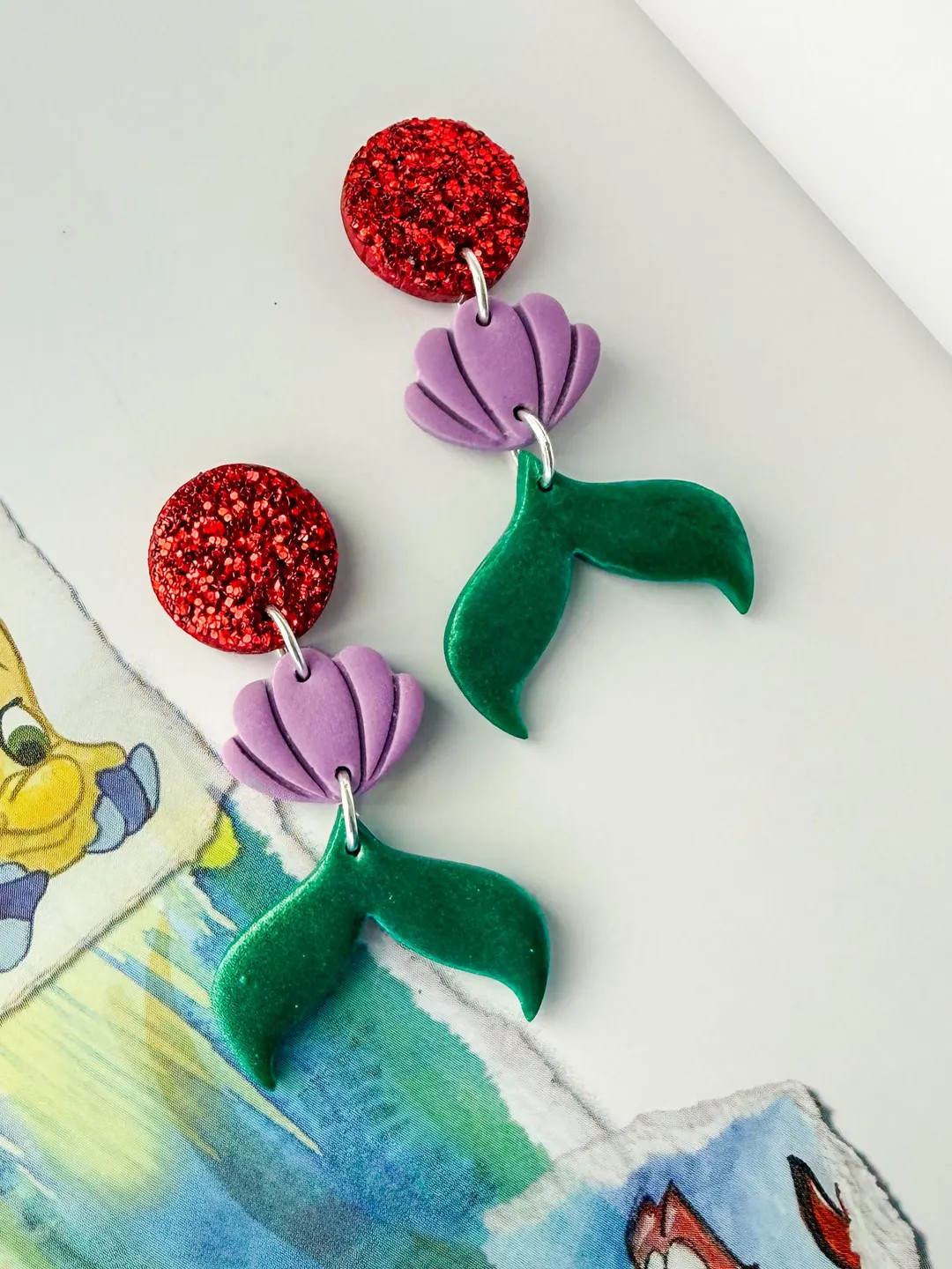 Handmade Mermaid Tail Earrings | Glitter Stud, Pastel Shell | Etsy (US)