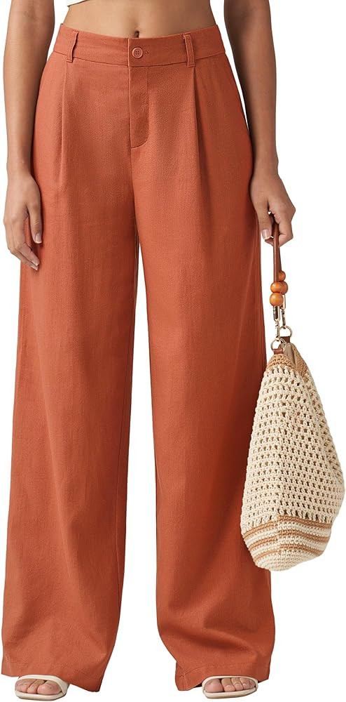 Willit Women's Linen Pants Wide Leg Work Dress Pants Casual Slacks Business Pants with Pockets | Amazon (US)