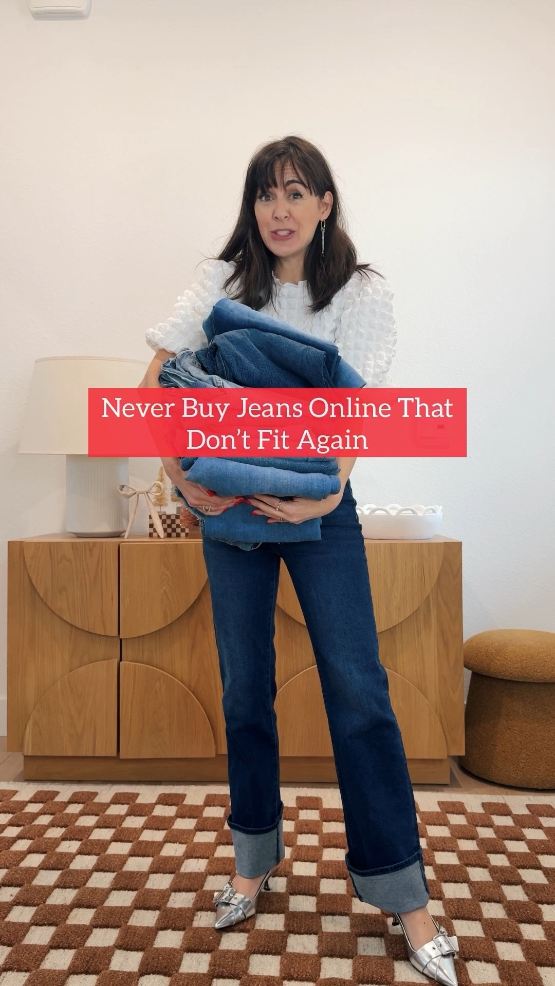 Knowing your eyes will help you to find jeans with the most flattering fit, and knowing which styles have an opening between 16 and 20 inches will ensure that they will go with any shoe you choose. 

If you don’t know your measurements you can shop my list of universally flattering styles from denim brands, Mother, Pistola, Fidelity, Agolde, Madewell, and Target.

Save this post for the next time you’re shopping online - and remember your rise and the opening are what matter the most