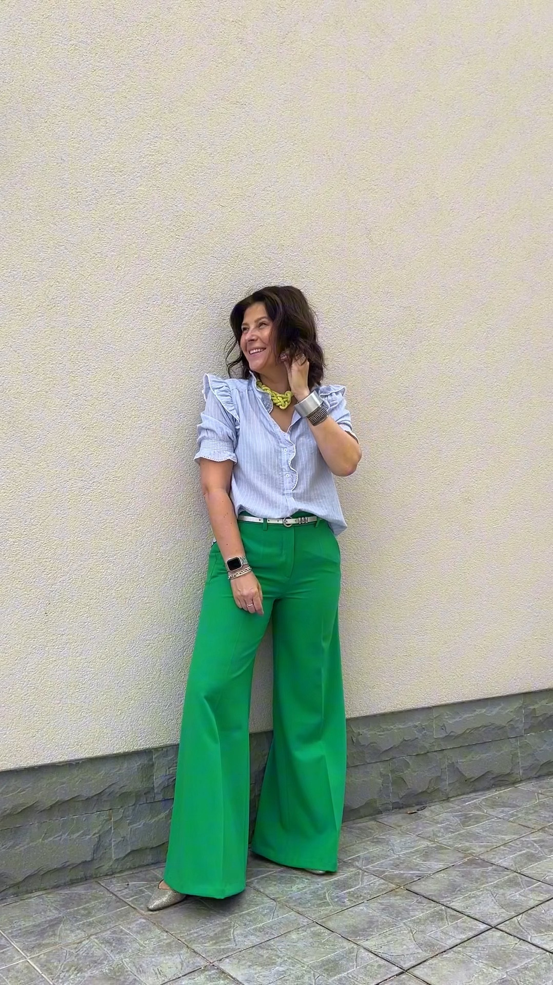 The most perfect pop of color work trousers. Combine with blue as shown here, go monochrome with green top or add some more color, such as  pink  or yellow.  
Fit TTS. I wear size 10z 


#LTKWorkwear #LTKStyleTip