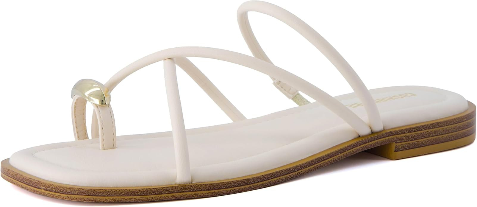 CUSHIONAIRE Venue Women’s Strappy Toe-Loop Slide Sandals with Gold-Tone Accent & Memory Foam Co... | Amazon (US)