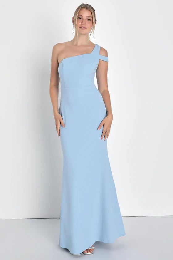 Make an Entrance Powder Blue One-Shoulder Mermaid Maxi Dress | Lulus (US)