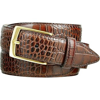 Genuine Full-Grain Cowhide Leather Dress Belt Solid Brass Gold Buckle 1-3/8'' or 1" Wide | Amazon (US)