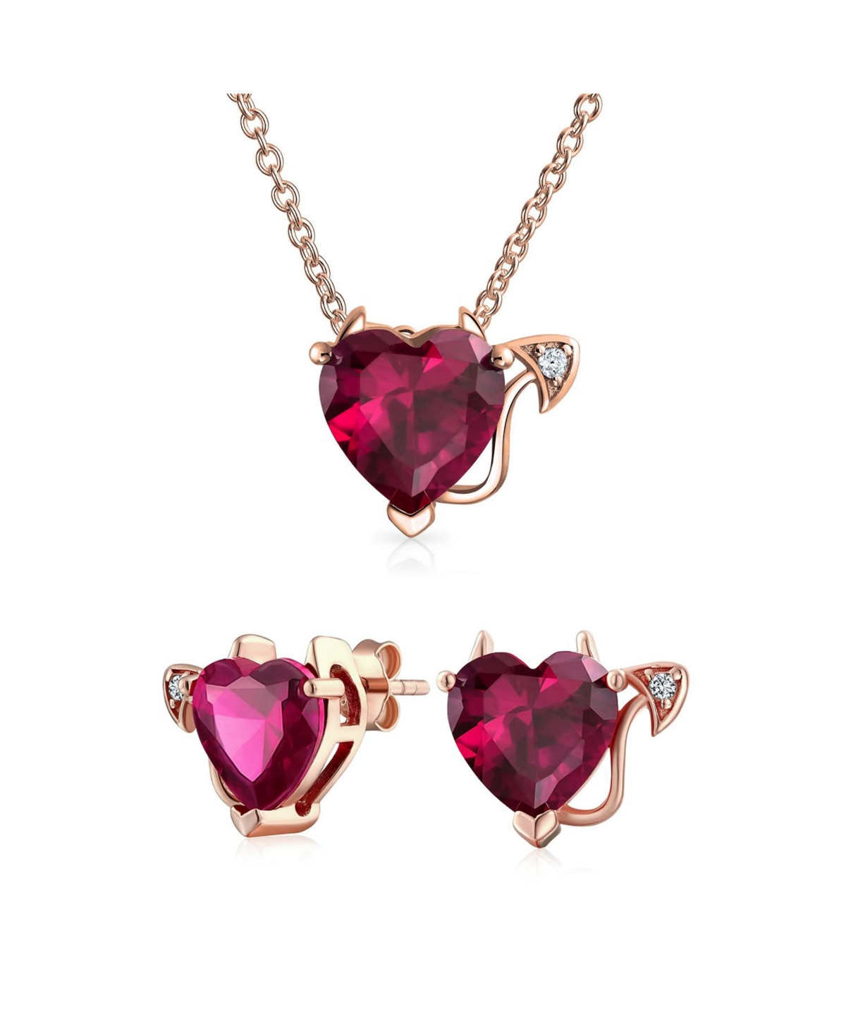 Bling Jewelry Red Cz Devil Heart Pendant Necklace and Stud Earring Set Rose Gold Plated Silver - Gold set | Macy's