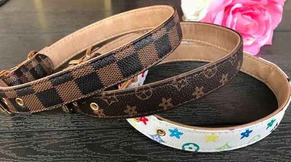 Luxury Dog Collars Matching Leash Available Cute and Durable Brown/White PU Leather | Etsy (US)