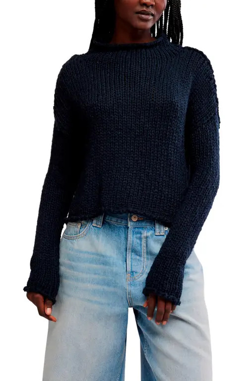 Free People Opal Roll Neck Crop Sweater in Black at Nordstrom, Size Medium | Nordstrom