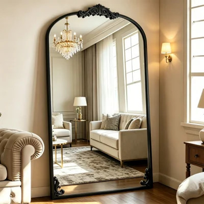 Arched Full-Length Mirror – Ornate Carved Metal Frame, Freestanding Floor Mirror With Artistic Base Detailing, Vintage Wall Mirror For Home Décor | Wayfair North America