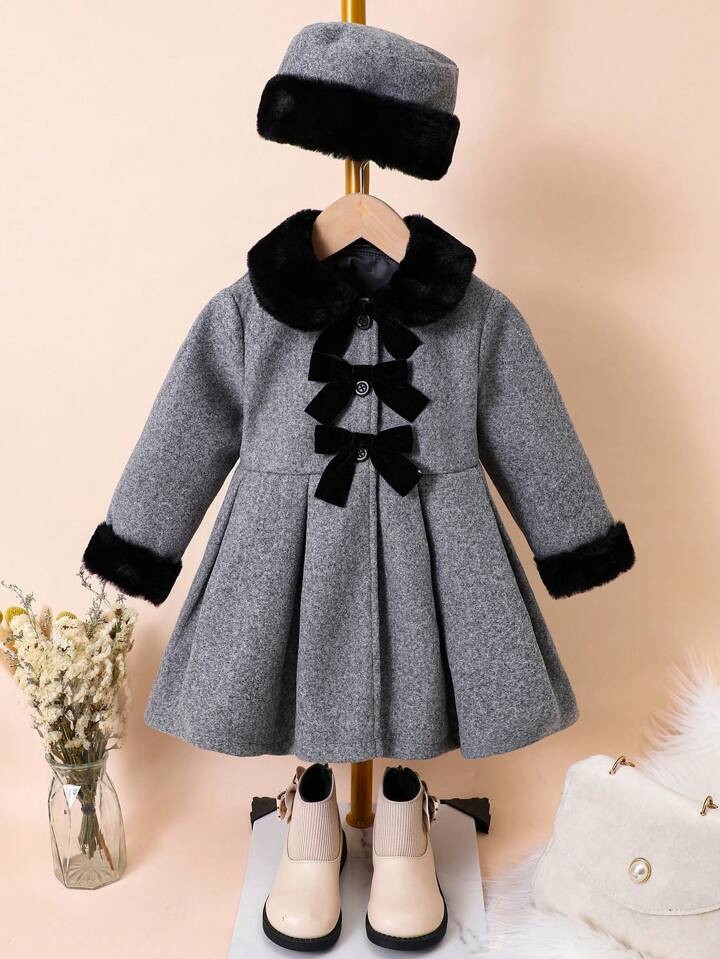 Young Girls' Autumn/winter Ladylike Coat With Hat | SHEIN