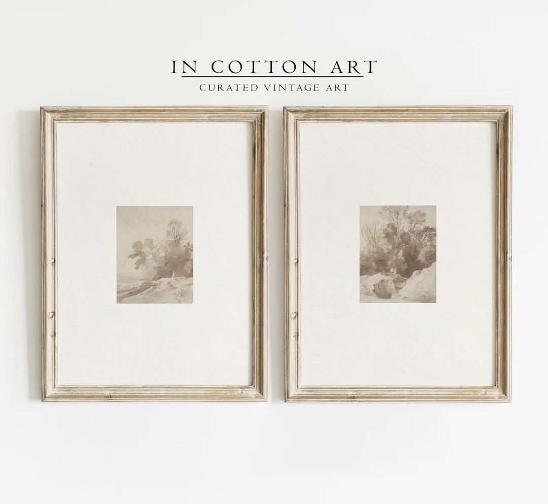 Set of 2 Prints Dainty, Vintage Minimalist Print Set, Sepia Landscape Set of 2, 2 Piece Minimalis... | Etsy (US)