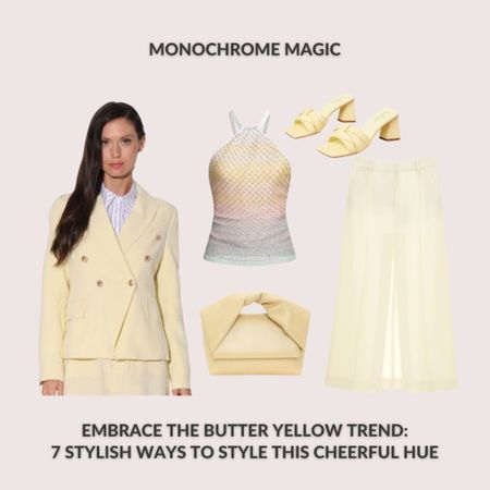 For a bold and cohesive look, embrace the monochrome trend by pairing different shades of butter yellow together. Go for a butter yellow blouse paired with tailored trousers or a flowing skirt in the same hue. Complete the look with matching accessories for a chic and polished ensemble that exudes effortless sophistication. 

#LTKStyleTip #LTKItBag #LTKSeasonal