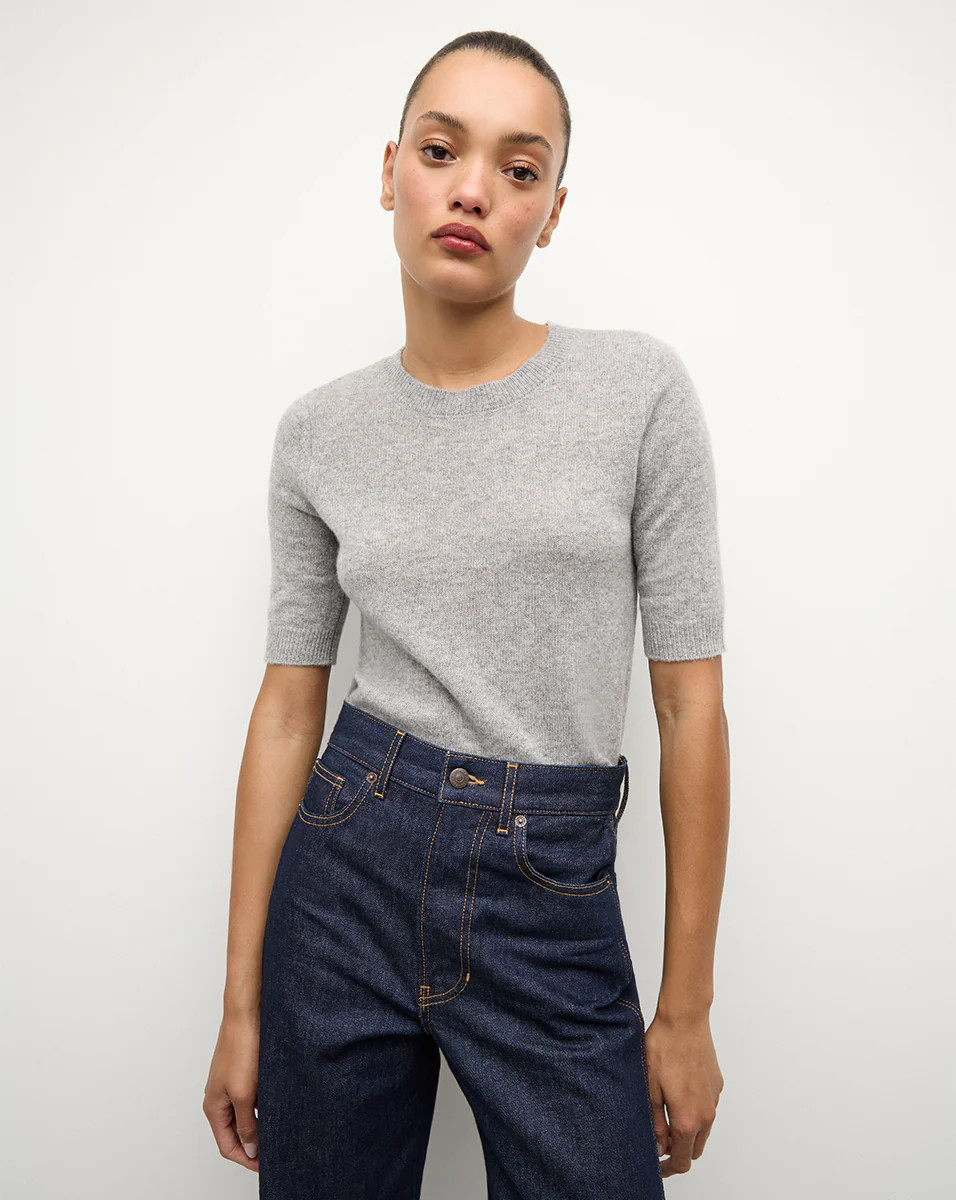 Shana Short Sleeve Cashmere Sweater in Heather Grey | Veronica Beard | Veronica Beard