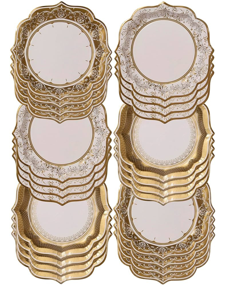 Talking Tables 24 x Gold Disposable Paper Party Plates in 3 Styles, Strong and Sturdy Elegant Sca... | Amazon (US)
